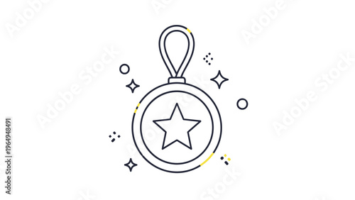 Simple star ornament icon with sparkling details is shown in a minimalist line art style for decorative or award recognition purposes.