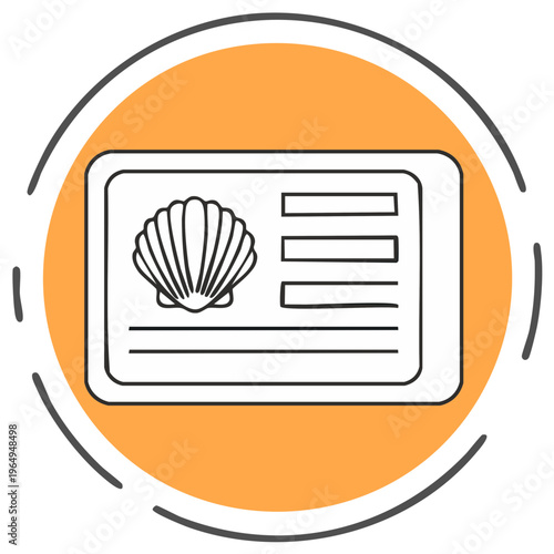 Seashell illustration on display device with a circular orange background for identification and information