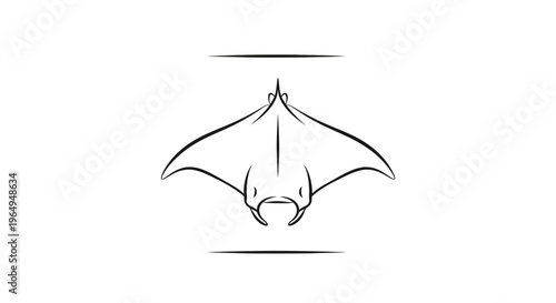 Minimalist black outline of a majestic manta ray gliding gracefully through serene waters in a