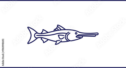 Sleek minimalist blue line art illustration of a powerful swordfish or marlin marine animal