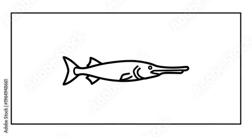 Minimalist black outline drawing of a long-nosed fish gracefully swimming in clear waters