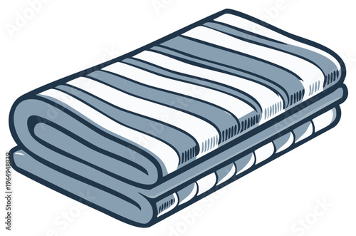 Illustration of a neatly folded striped fabric or blanket in blue and white