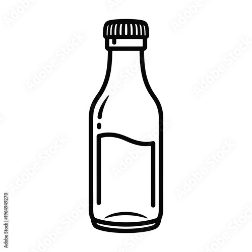 Black and white illustration of a glass bottle with a screw top cap icon