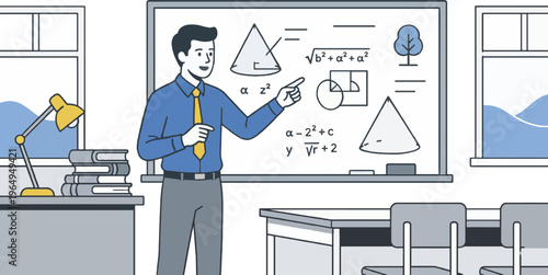 Teacher Teaching in Classroom Flat Vector Illustration