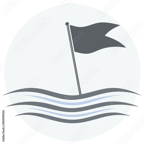 Flag on Water Icon Graphic: Ripples Under Pennant Symbol in Circle Illustration