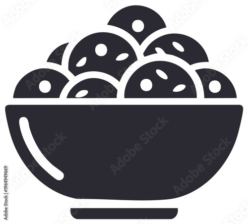 Simple food bowl icon with meatballs or falafel flat vector illustration for restaurant menu design