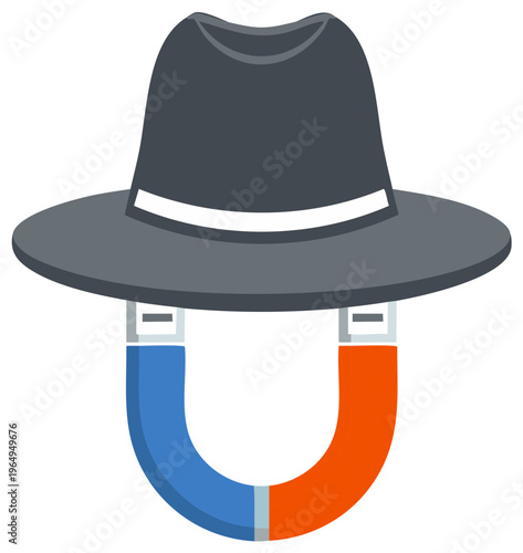 Lead magnet concept icon with fedora hat symbolizing attraction and marketing influence