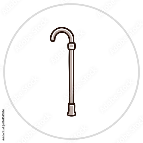 Illustration of Walking Cane with Curved Handle for Assistance, Accessibility