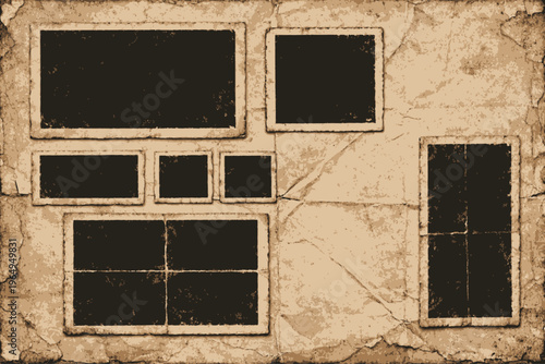 Vintage grunge old paper texture with wrinkles and folded effect. Rectangles and square old photo frames template collection. Grange and punk overlay folded paper texture. Worn, torn, weathered effect