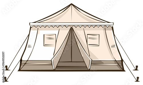 Camping tent illustration of outdoor shelter for adventure and camping excursions in a campsite