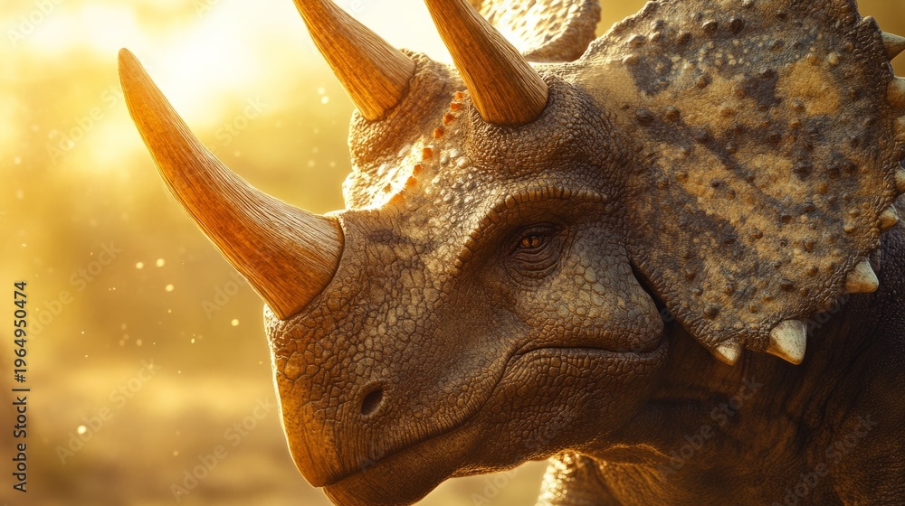 Fototapeta premium triceratops skin texture and horn detail, generative ai