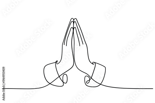 Continuous line drawing of praying hands in a minimalist style