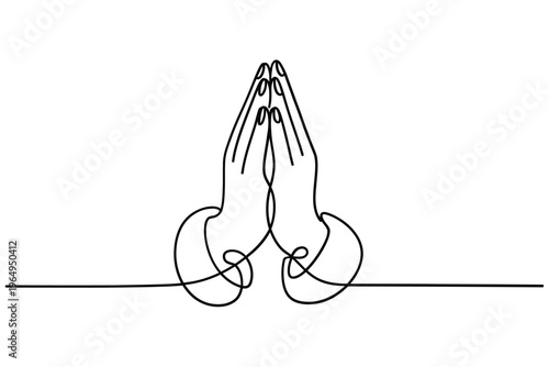 Line art illustration of praying hands with a continuous drawing style