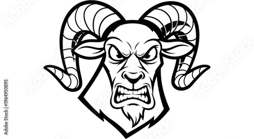 Aggressive Ram Head Mascot, Fierce Animal Illustration