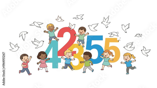 Children Playing with Numbers and Birds.