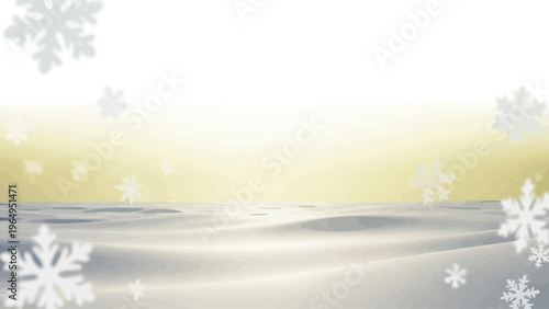 Snowflakes Falling on Frozen Winter Landscape.