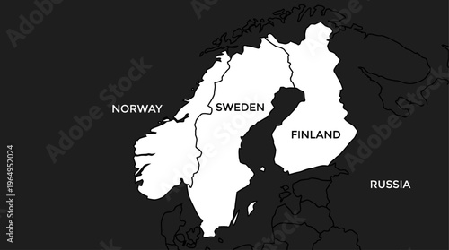 Scandinavian Map Vector Illustration Finland Norway Sweden Simplified White Silhouettes Black Outline