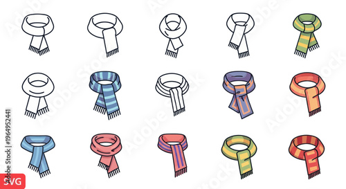 Collection of Scarves Icons: Winter Fashion Accessories