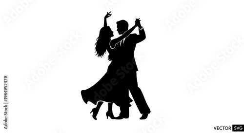 Elegant Couple Dancing Silhouette - Ballroom, Waltz, Tango, Romantic Celebration