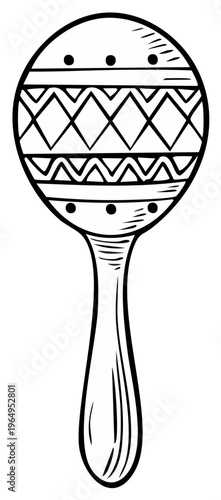 Maraca Musical Instrument Hand Drawn Sketch Black and White Illustration