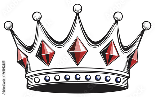 Elegant royal crown with red diamond embellishments and pearl details