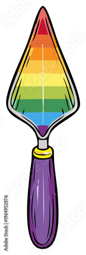 Rainbow trowel with purple handle symbolizing LGBTQ garden creation and pride