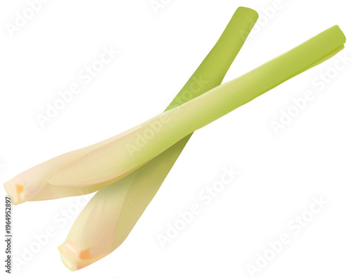 Flying lemongrass with slices isolated on white background