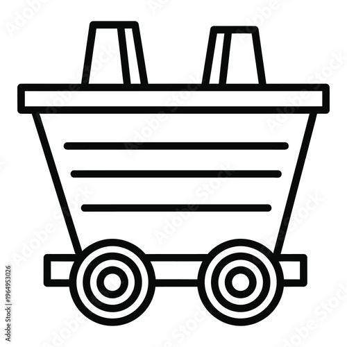 Mine cart icon with wheels on rail tracks for mining industry use icon