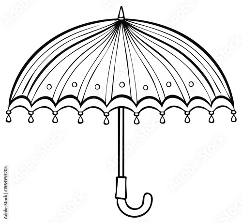 Classic parasol illustration, open, black and white.