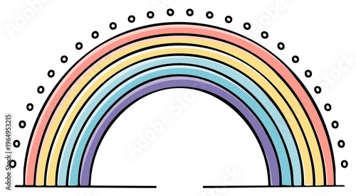 Soft Pastel Rainbow Arch with Dot Border, Cartoon Style