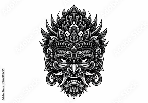 Balinese mask with sharp teeth.