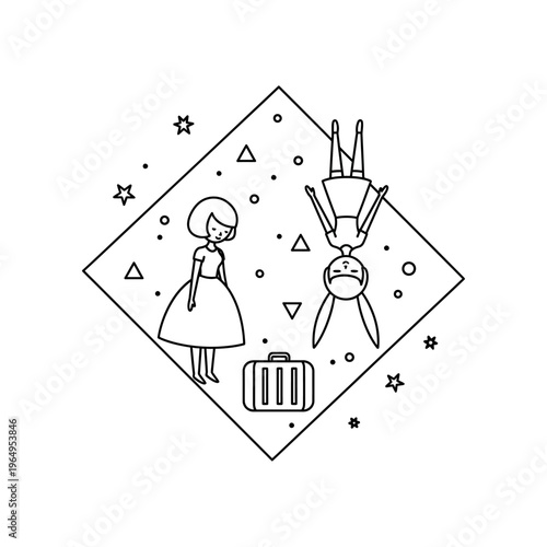 A girl and an astronaut floating in space