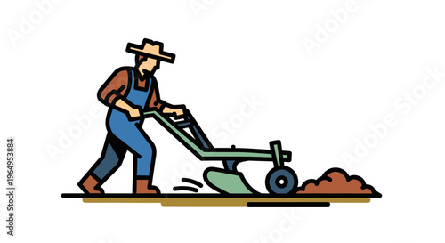 Man using a garden tiller machine.