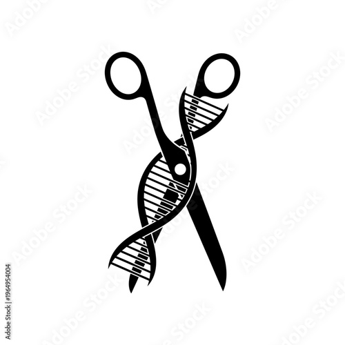 Scissors cutting a dna double helix strand