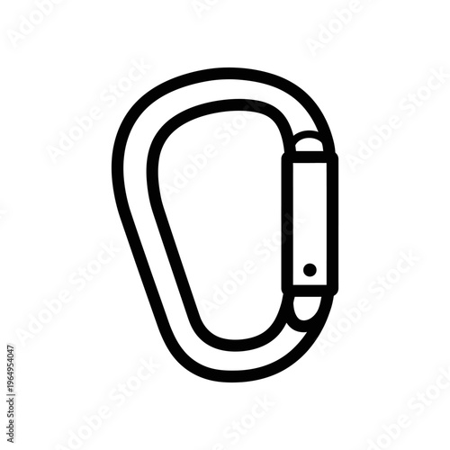A black and white drawing of a carabiner
