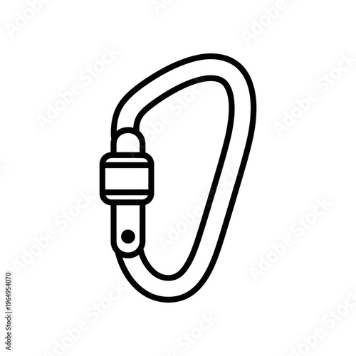 A black and white drawing of a carabiner