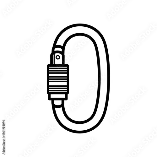 A black and white drawing of a carabiner