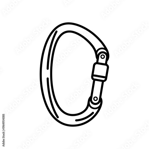 A black and white drawing of a carabiner