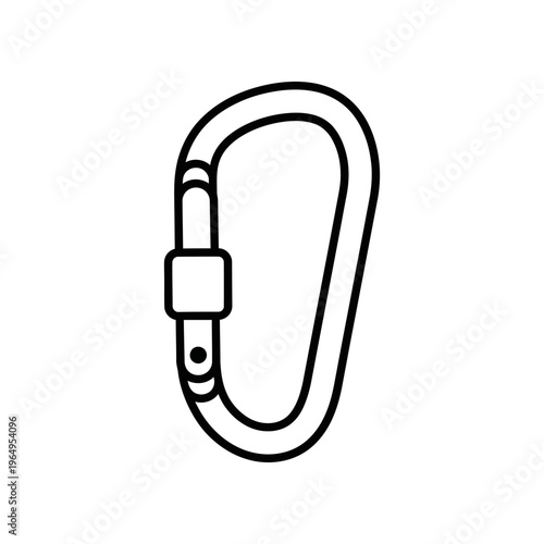 A black and white drawing of a carabiner