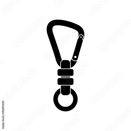 A black and white image of a carabiner clip