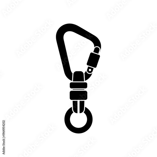 A black and white image of a carabiner clip
