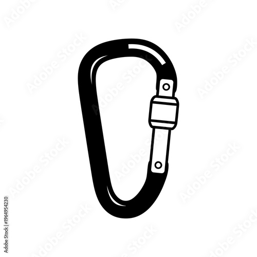 A black and white drawing of a carabiner