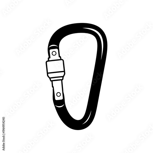 A black and white drawing of a climbing carabiner