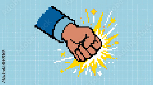 Pixel Art Fist Punch Hand Gesture Vector Icon Retro 8 Bit Fighting Symbol