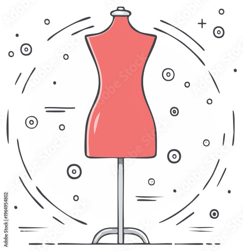 Cartoon illustration of a red dressmakers mannequin