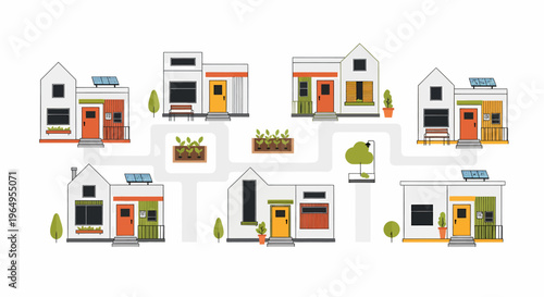 Collection of small modern houses.
