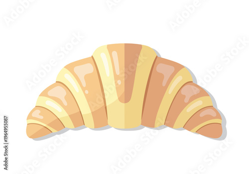 A flat illustration of a croissant showcasing a light brown baked good with a layered structure resting on a white backdrop