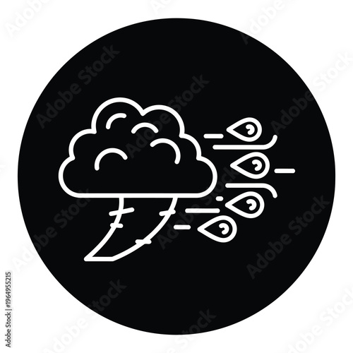 Tornado with rain and stormy weather icon in circle  weather forecast symbol icon