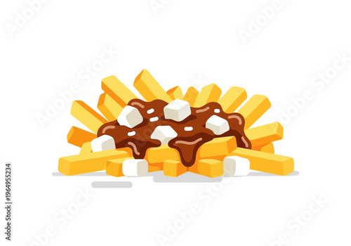 A pile of french fries topped with gravy and white cheese curds