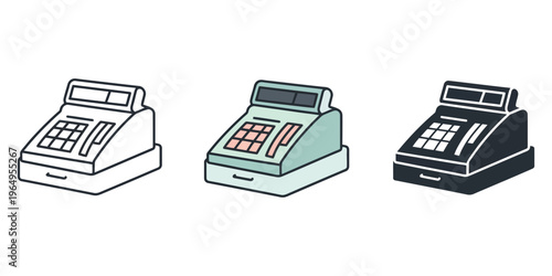 Cash Register Icons Set - Line, Color, and Solid Styles for POS Design